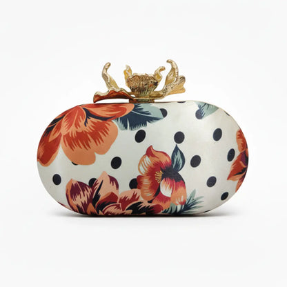 Bolso Ovalado Flor Garra Print Art Lunares Blanco, Negro y Rojo