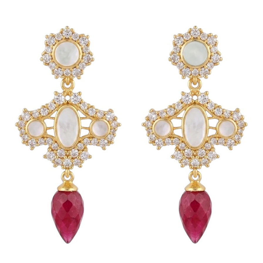 Pendientes Bellis Shine, Nácar y Rubí