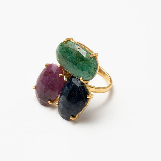 Anillo Mosaico Spohn Ed. Limitada 18 Verde, Azul y Rubí