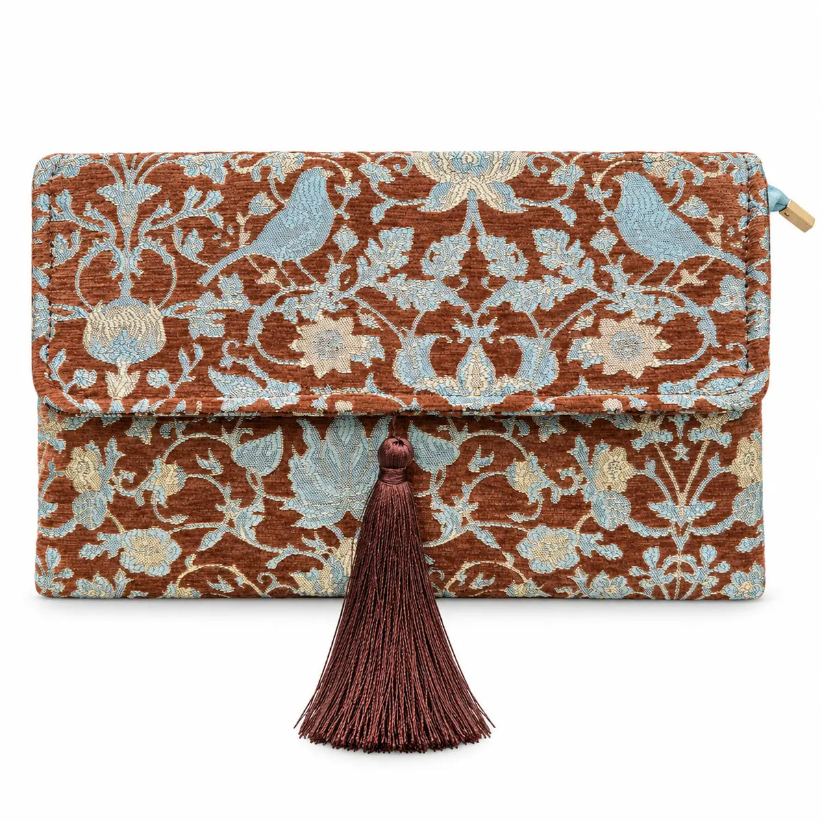 Bolso Sobre Tapiz Estampado Damasco Teja y Azul