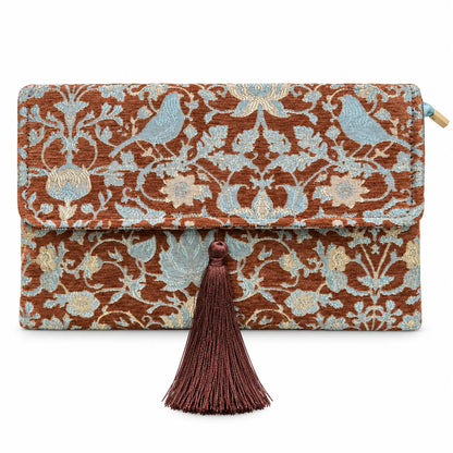 Bolso Sobre Tapiz Estampado Damasco Teja y Azul