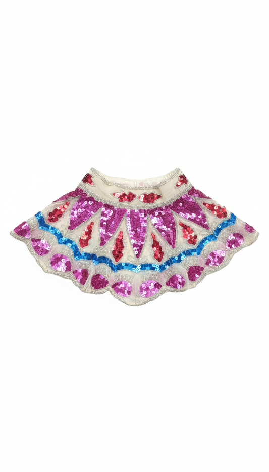 Cuello Joya Zardozi Blanco, Fucsia y Azul