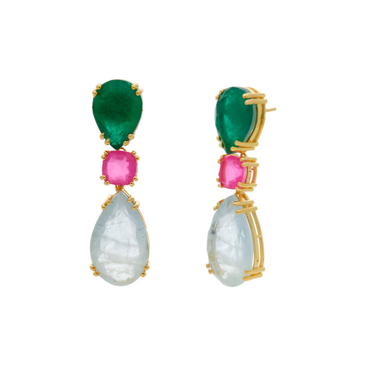Pendientes Doublet Fulgor Verde, Fucsia y Agua