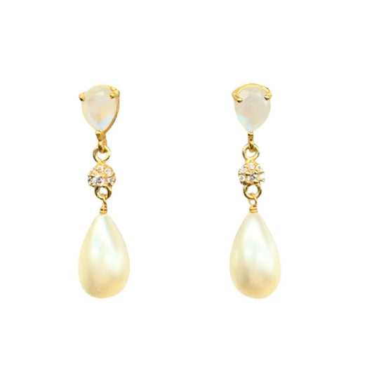 Pendientes Rubor Gota Piedra Lunar y Perla