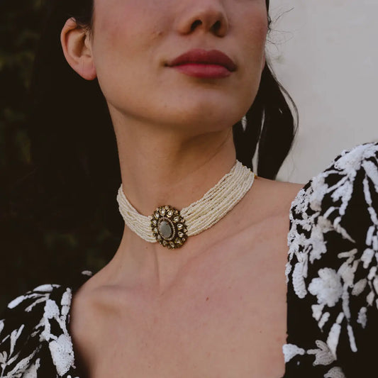 Choker Vintage Melisa Plata Mini Perlas