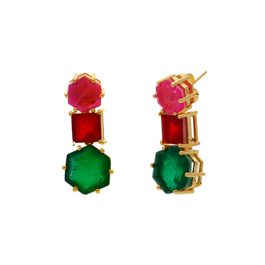Pendientes Doublet Escarlata Fucsia, Rojo y Verde