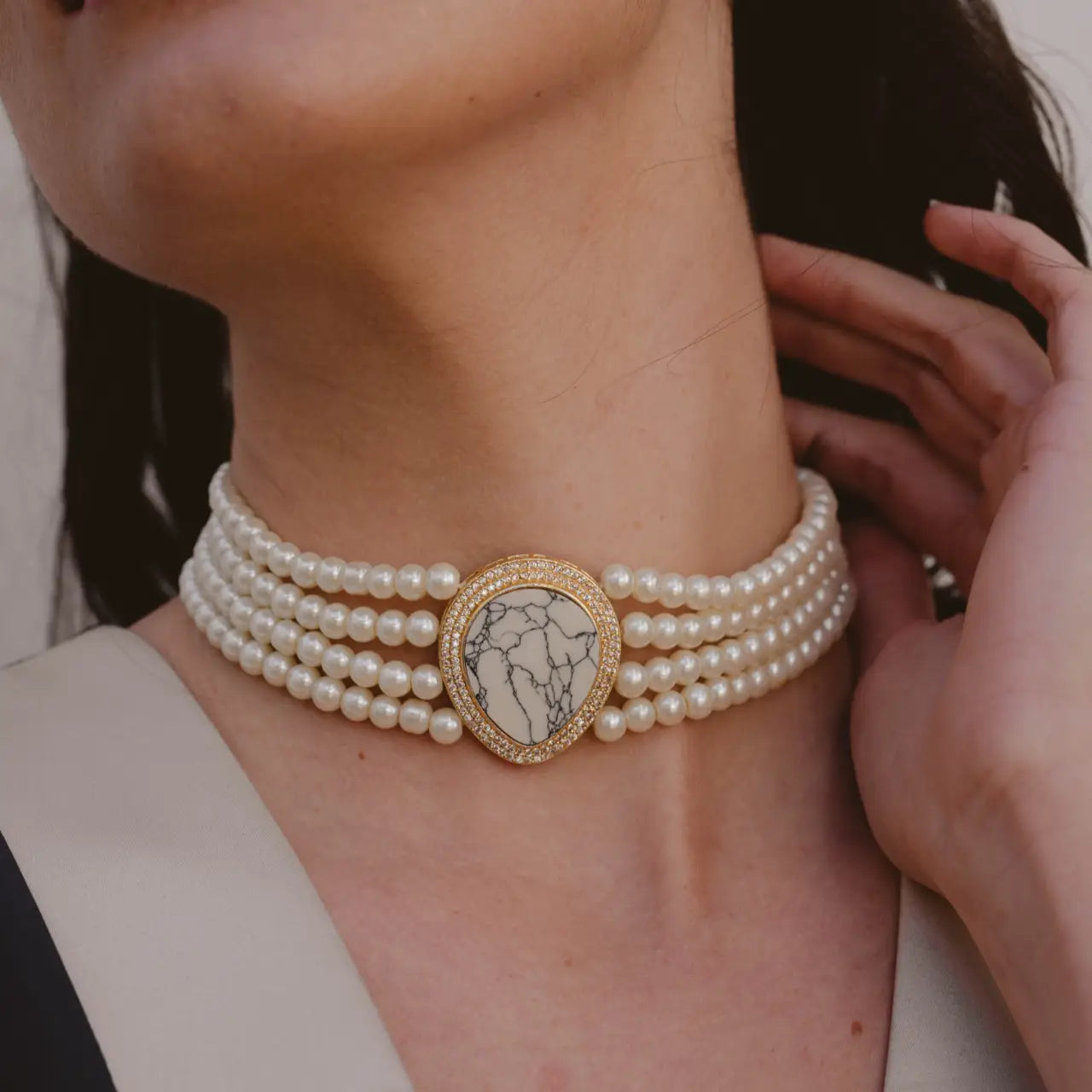 Choker Vintage Eira Mármol Perlas