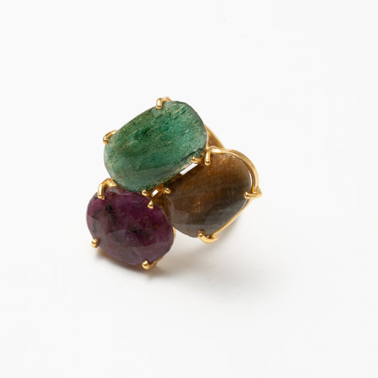 Anillo Mosaico Spohn Ed. Limitada 9 Verde, Marrón y Rubí