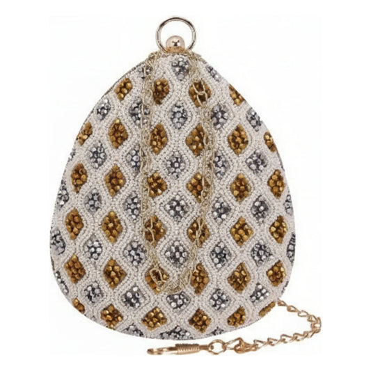 Bolso Huevo Dagru Blanco, Plata y Oro
