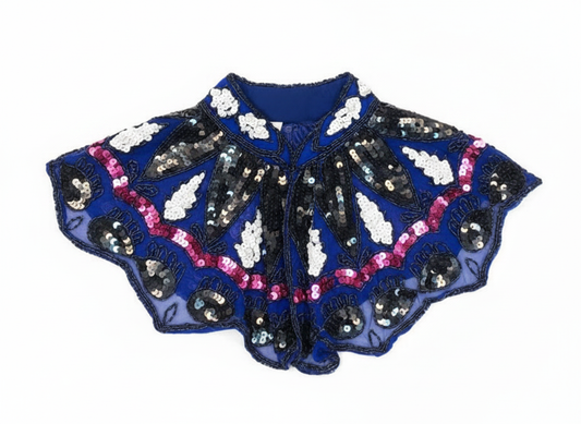Cuello Joya Zardozi Azul, Blanco, Fucsia y Negro