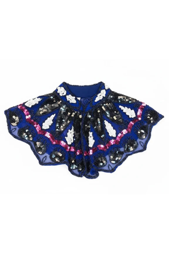 Cuello Joya Zardozi Azul, Blanco, Fucsia y Negro