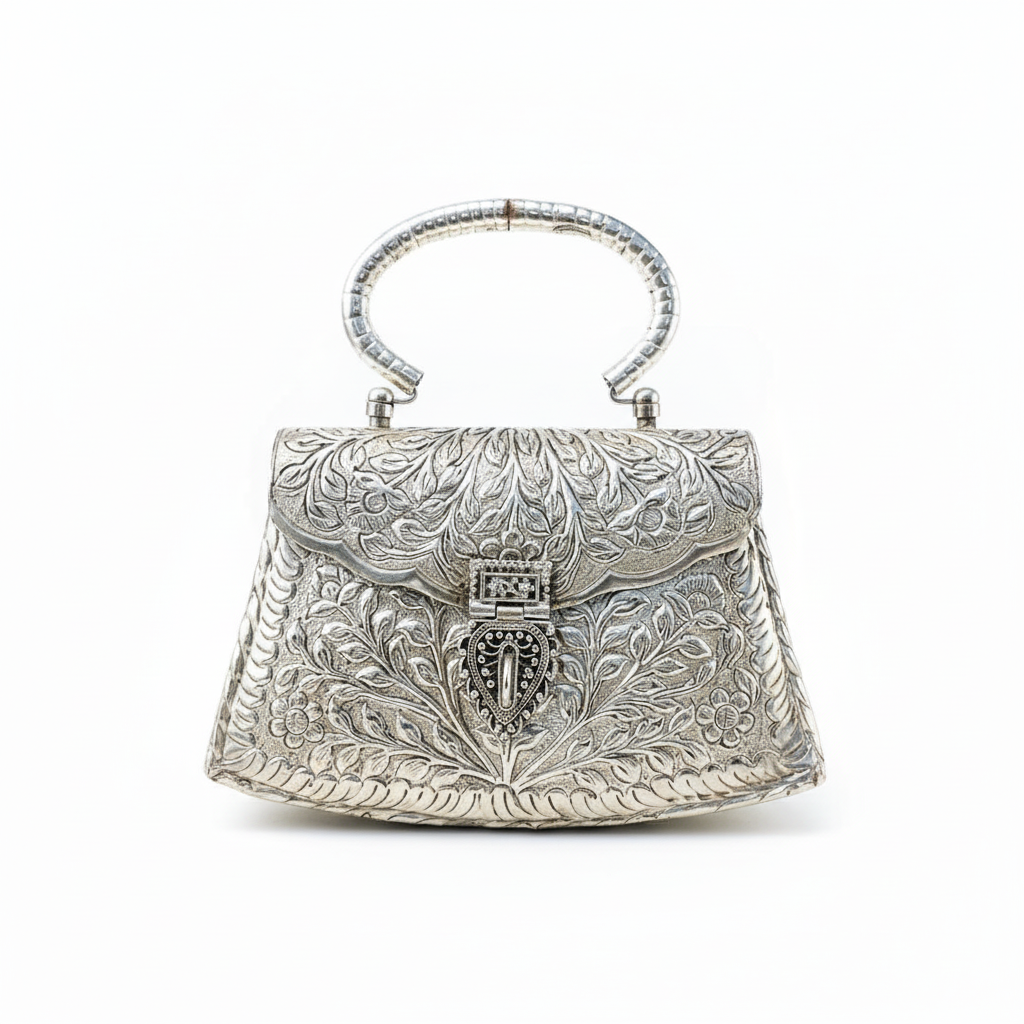 Bolso Cofre Asa Argéntea Plata