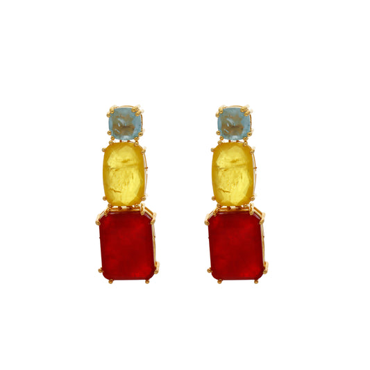 Pendientes Doublet Rubicundo Azul agua, Amarillo y Rojo
