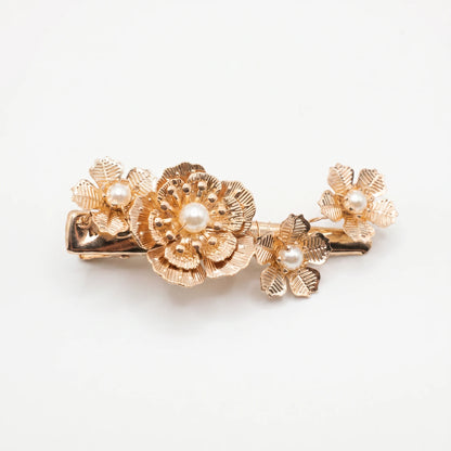 Pinza Avior 4 Flores Doradas y Perlas M