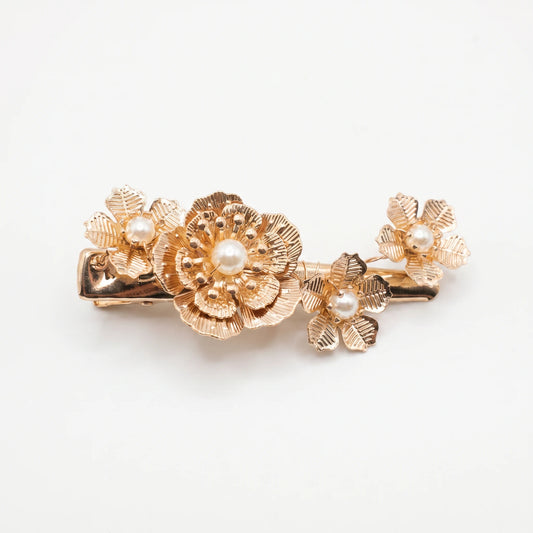 Pinza Avior 4 Flores Doradas y Perlas M