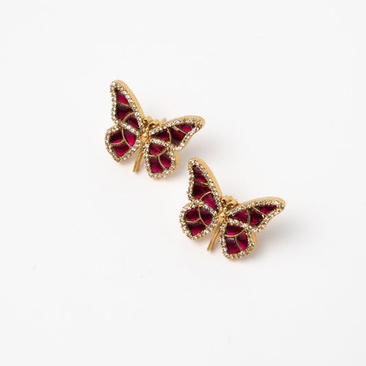 Venta Flash Vintage Pendientes Dorvella Mariposa Ed. Limitada Rubí-Fucsia