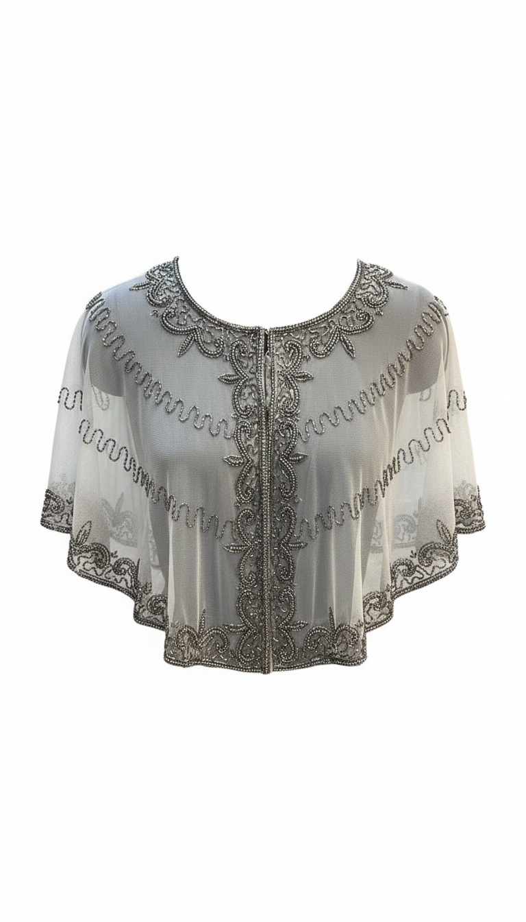 Capa Tul Bordada Velaria Gris Perla y Plata