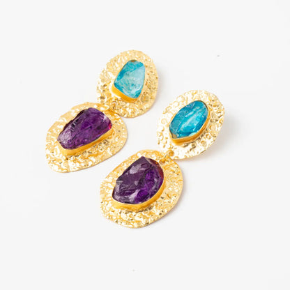 Elenis Limited Edition Rough Earrings in Turquoise and Purple