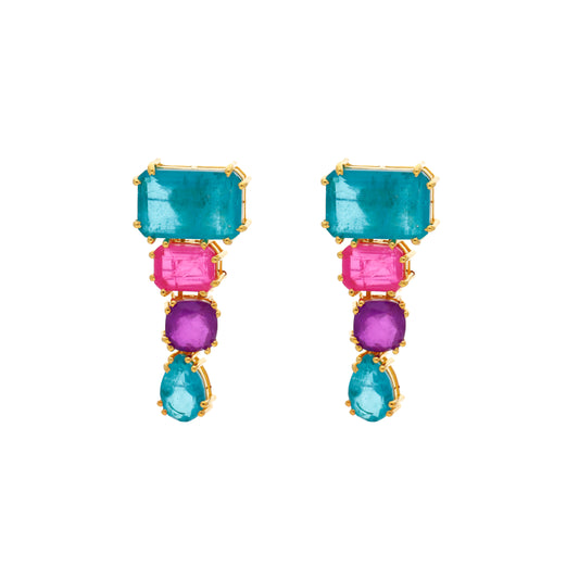 Pendientes Doublet Tiki Turquesa, Fucsia y Morado