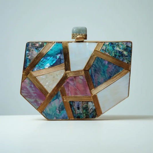 Clutch Deluxe Vitraux Rosa, Azul aguas y Blanco