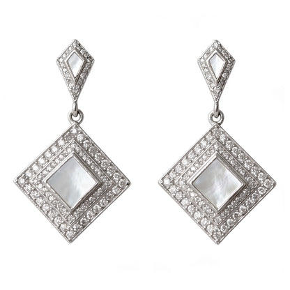 Pendientes Geo Plata Shine Blanco nácar