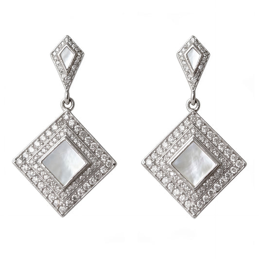 Pendientes Geo Plata Shine Blanco nácar