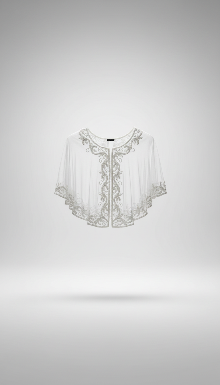 Capa Tul Bordada Velaria Blanca y Plateada