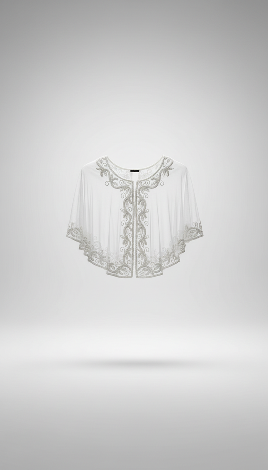 Capa Tul Bordada Velaria Blanca y Plateada