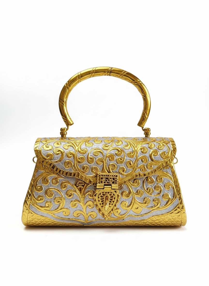 Bolso Cofre Asa Oroza Plata y Oro