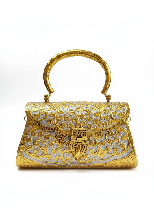 Bolso Cofre Asa Oroza Plata y Oro
