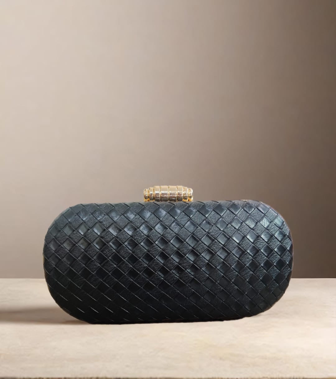 Bolso Ovalado Lennot Tessella Negro Metalizado