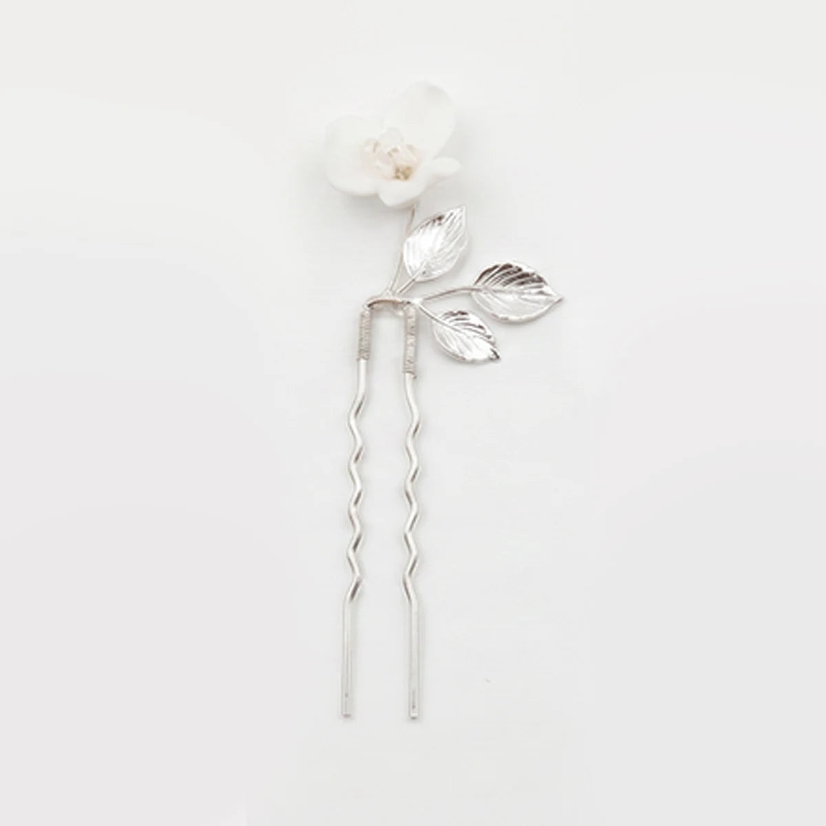 Horquilla Cerámica Blanca Clemen Plata Tipo B - Flor y Hojas