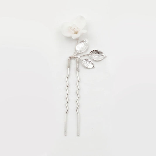 Horquilla Cerámica Blanca Clemen Plata Tipo B - Flor y Hojas