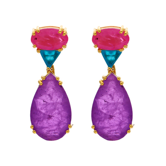 Pendientes Doublet Lumis Fucsia, Turquesa y Morado