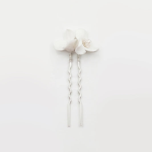 Horquilla Cerámica Blanca Clemen Plata Tipo C - Doble Flor