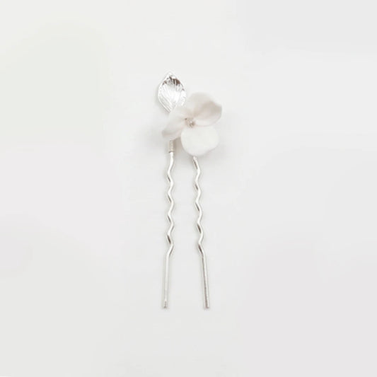 Horquilla Cerámica Blanca Clemen Plata Tipo D - Flor y Hoja