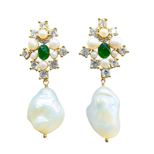 Pendientes Gallardo Shine, Verde y Perlas