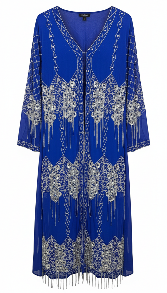 Kaftan Largo Joya Azul y Plateado