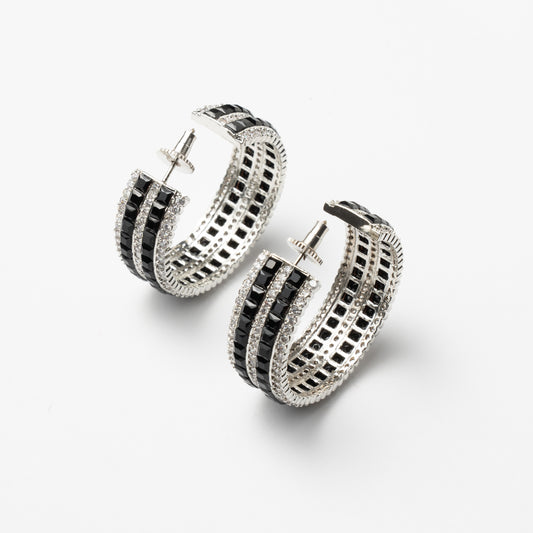 Venta Flash Vintage Pendientes Aros Astoria Ed. Limitada Plata Negro