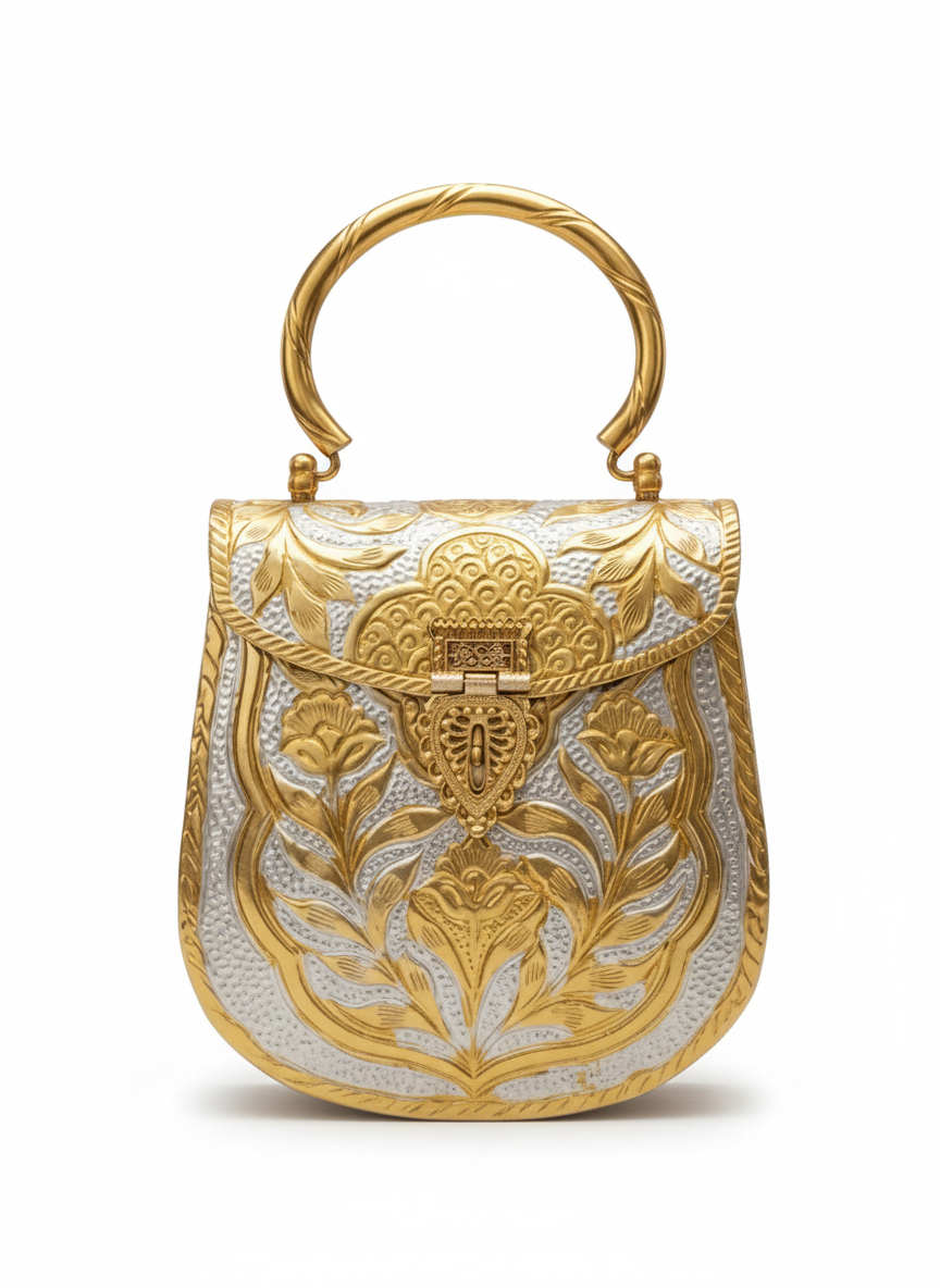 Bolso Cofre Asa Zafira Plata y Oro