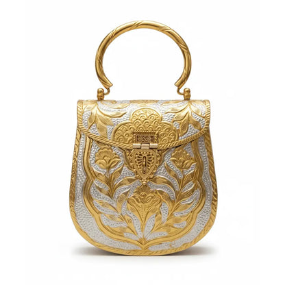 Bolso Cofre Asa Zafira Plata y Oro