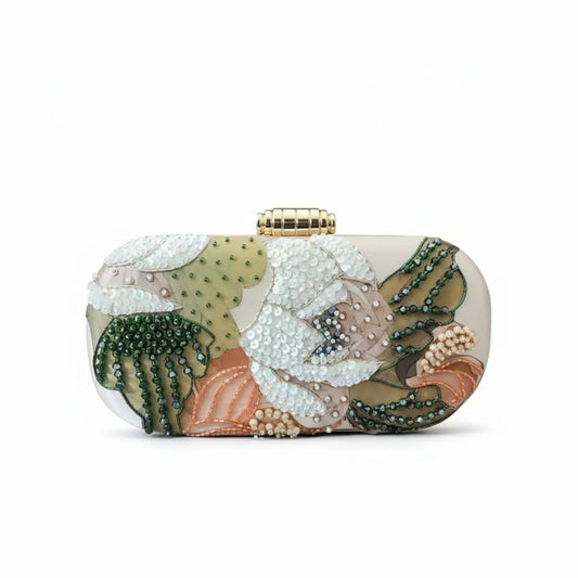 Bolso Ovalado Lennox Lunaria Verdes, Naranja y Beige