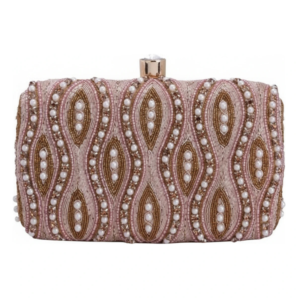 Bolso Seda Perlas Oro Rosado