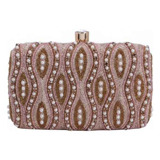 Bolso Seda Perlas Oro Rosado