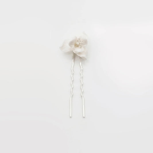 Horquilla Cerámica Blanca Pierisi Plata Tipo G - Flor Shine