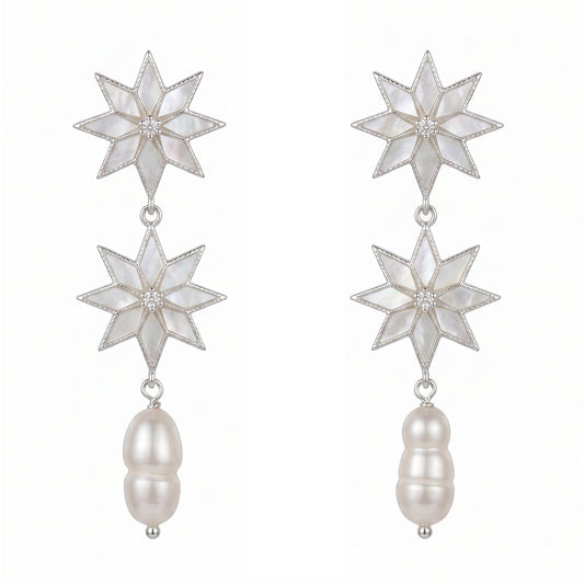 Pendientes Estelaria Plata Nácar Perla