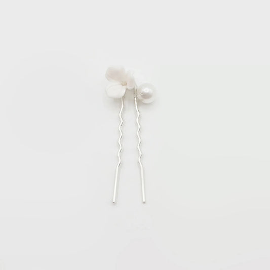 Horquilla Cerámica Blanca Pierisi Plata Tipo E - Flor y Perla