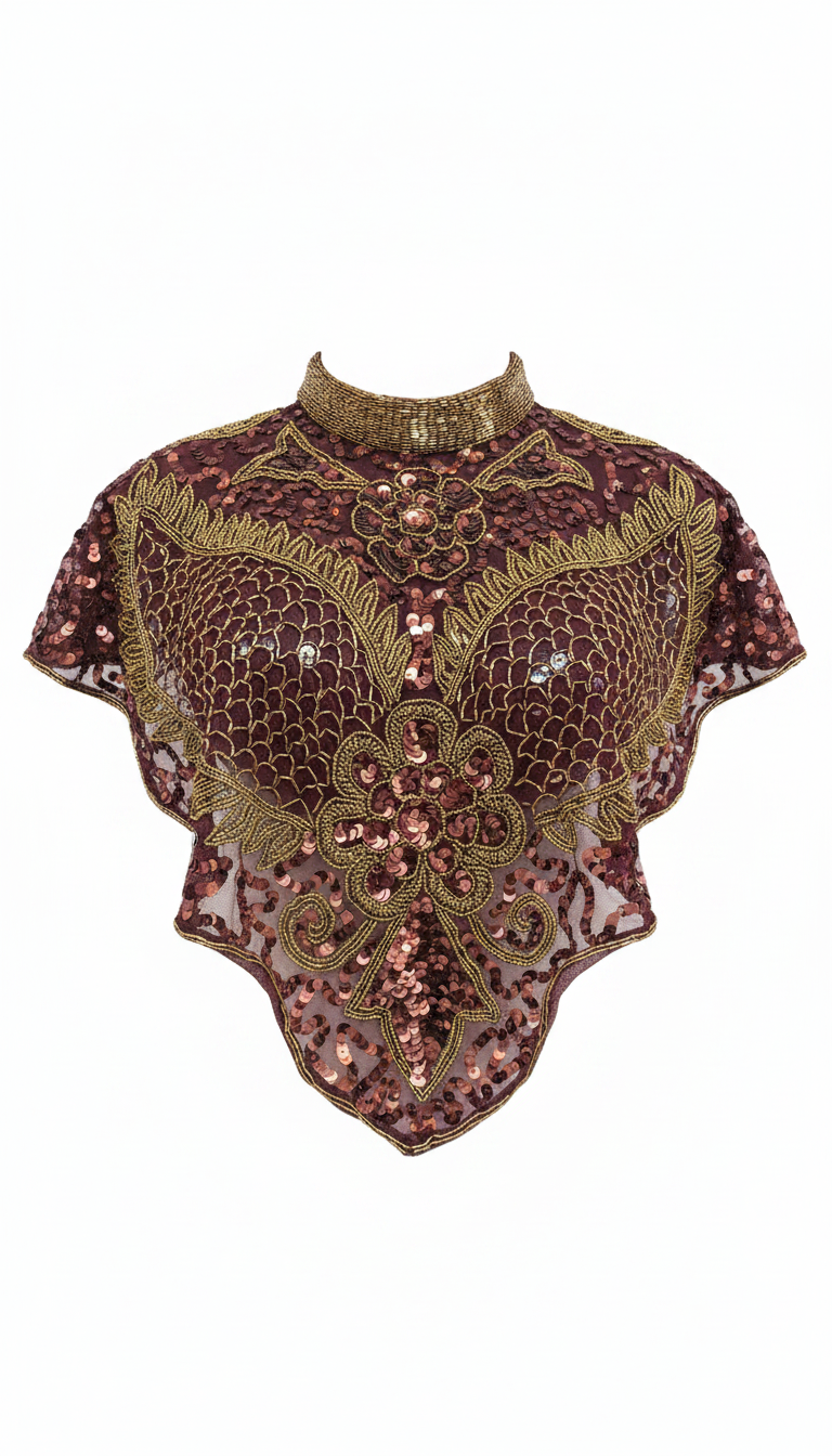 Cuello Joya Aura Lentejuelas Marrón Burdeos
