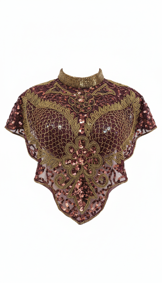 Cuello Joya Aura Lentejuelas Marrón Burdeos