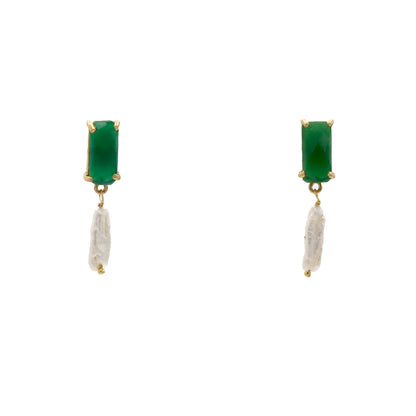 Pendientes Onice Verde Oscuro y Perla